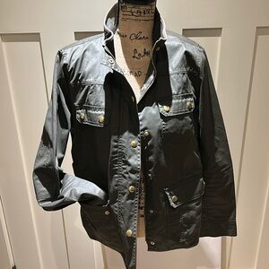 J Crew iconic waxed green coat- 4 pockets, gold hardware. (M), in great shape !